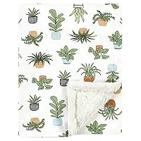 Hudson Baby Unisex Baby Plush Blanket with Furry Binding and Back, Plants, One Size
