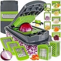 Vegetable Chopper Food Slicer Pro | 15 Pc MultiFuctional Kitchen Gadgets for Onion, Veggie, Cheese Grater, Vegetables Cutter With Large Container, Easy to Clean, With Bonus Brush and Fork