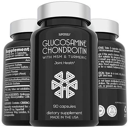 Glucosamine Chondroitin MSM with Turmeric - High Strength Joint Support Supplement for Adults Men & Women - 90 Capsules - 1500mg Glucosamine Sulfate per Serving