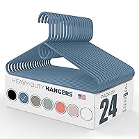 24pk Made in USA Heavy Duty Plastic Clothes Hangers Bulk, 20 30 50 100 Pack Available, Strong Plastic Hangers, Jacket Coat Hangers, Thick Plastic Hanger for Closet and Clothing Hangars (Blue)