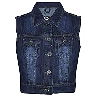 Kids Girls Denim Dark Blue Jacket Faded Jeans Gilet Sleeveless Jacket Coat 3-13Y