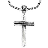 Made in USA Baseball Bat and Ball Cross on Chain Necklace