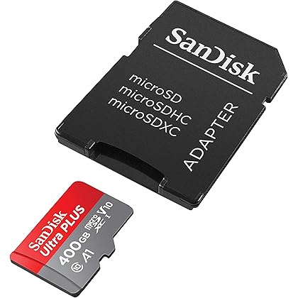 SanDisk 400GB Ultra MicroSDXC UHS-I Memory Card with Adapter - 100MB/s, C10, U1, Full HD, A1, Micro SD Card - SDSQUAR-400G-GN6MA