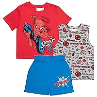 Marvel Spider-Man and Avengers Boys 3-Piece Set - Short Sleeve T-Shirt, Tank Top, & Shorts 3-Pack Bundle Set for Boys