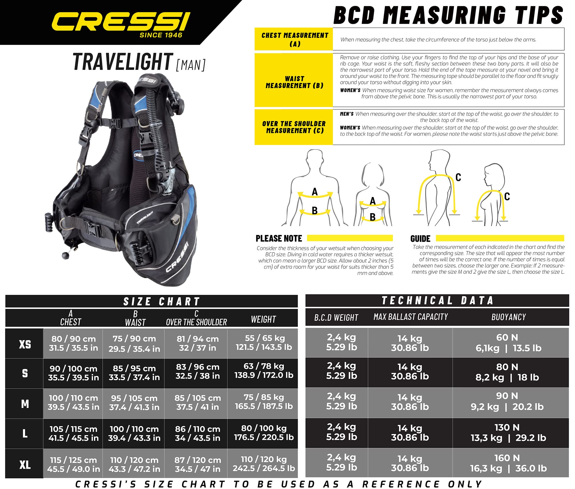 Cressi Lightest Travel Scuba Diving BCD - Folds Completely to Save Space - Fully Accessorised: 8 D-Rings, 2 Wide Side Pockets, 2 Rear Trim Pockets - High Lift Capacity - Travelight: Designed in Italy