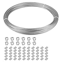 Eowpower 1/16 inch Stainless Steel 316 Aircraft Cable Wire Rope Marine Grade, 33FT Length 7x7 Strand Core with 50Pcs Aluminum Sleeves and 12Pcs Thimbles