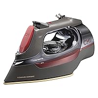 CHI Steam Iron for Clothes with 8’ Retractable Cord, 1700 Watts, 3-Way Auto Shutoff, 400+ Holes, Professional Grade, Temperature Control Dial, Titanium Infused Ceramic Soleplate, Black/Chrome (13109)