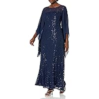 S.L. Fashions Women's Plus Size All Over Lace Gown with Chiffon Sleeves
