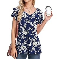 BISHUIGE Womens Summer Tops Dressy Casual Flowy Ruffle Short Sleeve T Shirts V Neck Tunic Tops to Wear with Leggings