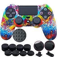 9CDeer 1 Piece of Silicone Studded Water Transfer Protective Sleeve Case Cover Skin + 8 Thumb Grips Analog Caps + 2 dust Proof Plugs for PS4/Slim/Pro PS4 Controller, Paints