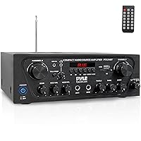 Pyle Upgraded Karaoke Bluetooth Channel Home Audio Sound Power Amplifier w/AUX-in, USB, 2 Microphone Input w/Echo, Talkover for PA, Black (PTA24BT)