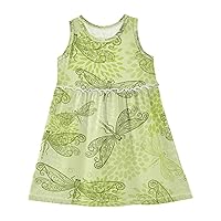 Hand Drawn Dragonfly Green Girl Dress Sleeveless Toddler Girl Outfits Fashion Girl Clothes Size 2t-8Y