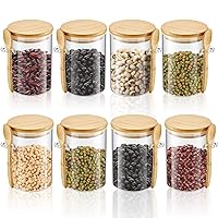 Tessco Set of 8 Glass Jars with Bamboo Lids and Spoons 17oz Coffee Sugar Containers Set Airtight Glass Storage Jars Kitchen Canisters for Kitchen Spice Beans Dry Goods Tea and More