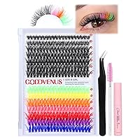 280pcs Colored Lash Clusters, Lash Extension Kit with Colored Individual Lashes and Eyelash Glue Lash Applicator Tools Colored DIY Eyelashes Extensions Kit Colorful Lash Clusters Kit by Goddvenus