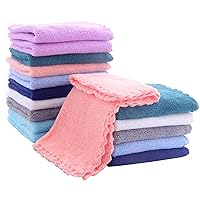 16 Pack Baby Washcloths - Luxury Multicolor Coral Fleece - Extra Absorbent and Soft Wash Clothes for Newborns, Infants and Toddlers - Suitable for Sensitive Skin and New Born - Baby Shower, 10x10 Inch