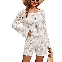 Blooming Jelly Womens Crochet Swimsuit Coverup Hollow Out Two Piece Set Bathing Suit Cover Up Beach Outfits