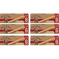 Zig-Zag Rolling Papers - Unbleached Pre-Rolled Paper Cones -Ultra Thin 1 1/4 size 84 mm - 6 Pack (36 Cones)