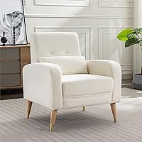 Dolonm Mid-Century Modern Accent Chair, Upholstered Armchair Living Room Chair, Comfy Single Sofa Chair with Sturdy Legs, Polyester Fabric Chair for Living Room Bedroom, White
