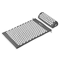 Acupressure Mat and Pillow Set, Acupuncture Style Massage Mat & Pillow, Relief for Sciatic Nerve, Muscle Tension, Fibromyalgia, Neck, Shoulder & Back Pain, Migraine & Headaches and Insomnia Grey