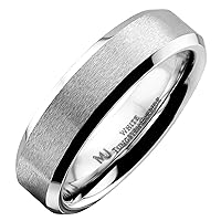 Brushed White Tungsten Carbide 6mm or 8mm Wedding Band Polished Edges COMFORT FIT Ring