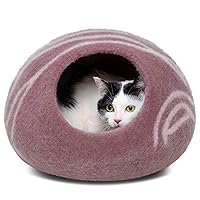 MEOWFIA Premium Felt Cat Bed Cave - Handmade 100% Merino Wool Bed for Cats and Kittens (Light Shades) (Medium, Pink)