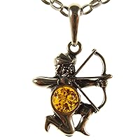 BALTIC AMBER AND STERLING SILVER 925 SAGITTARIUS PENDANT NECKLACE - 14 16 18 20 22 24 26 28 30 32 34
