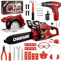 Kids Tool Set 36 PCS with Toy Chainsaw Electronic Toy Drill with Sound and Light, Pretend Play Kids Tool Box Construction Toy, Great Toy Tool Set for Toddlers Boys Girls Ages 3+