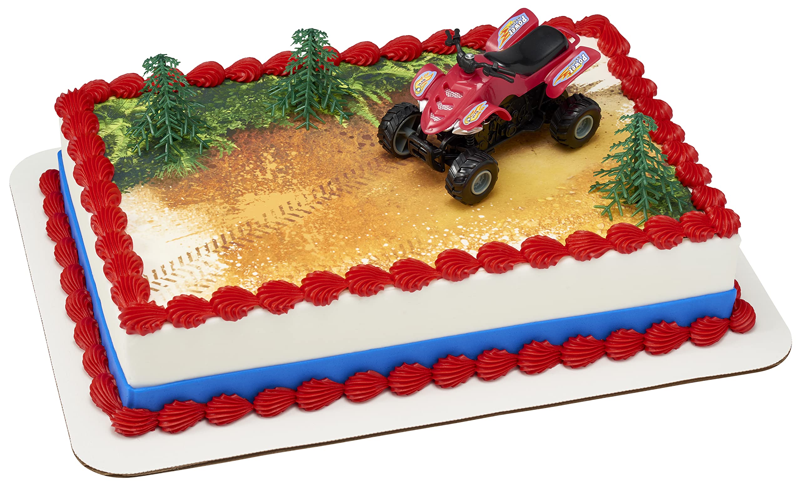 DecoPac ATV Cake Decoration, 4 Piece Cake Topper, Free Rolling All Terrain Vehicle And Trees Cake Decoration For Birthday, Events, Celebrations, Food Safe, Ready to Use ATV DecoSet Red