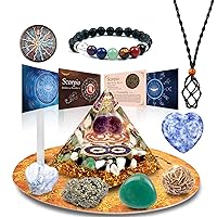 Horoscope Orgone Pyramid ， Healing Crystal Gift Set ，Zodiac Sign Stones to Companion Birthstone, for Astrology ，Reiki，Energy Generator, Meditation (Scorpio)