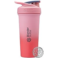 BlenderBottle Strada Sleek Shaker Cup Insulated Stainless Steel Water Bottle with Wire Whisk, 25-Ounce, Flamingo Ombre