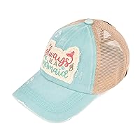 C.C Kids Criss-Cross Elastic Band Distressed Embroidered Always Be a Mermaid Patch Ponytail Baseball Cap (KIDS-BT-1019) (A Crossed Elastic Band-Always Be a Mermaid_Mint)