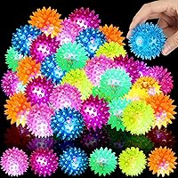 100 Pack Light up Spike Rubber Ball Light up LED Spiky Ball Strobe Flashing Lights Sensory Toy Builder Blinking Sensory Bouncy Flash Stress Ball Therapy Balls for Adults, Teens, 2.17 Inch