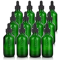 JUVITUS Green 2 oz / 60 ml Glass Boston Round Graduated Measurement Glass Dropper Bottle (12 Pack) + Funnel