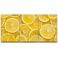 wall26 - 3 Piece Canvas Wall Art - Background of Sliced Ripe Lemons Organic, Pattern - Modern Home Art Stretched and Framed Ready to Hang - 24