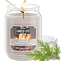 CANDLE-LITE Scented Evening Fireside Glow Fragrance, One 18 oz. Single-Wick Aromatherapy Candle with 110 Hours of Burn Time, Off-White Color, Jar (Individual Box)