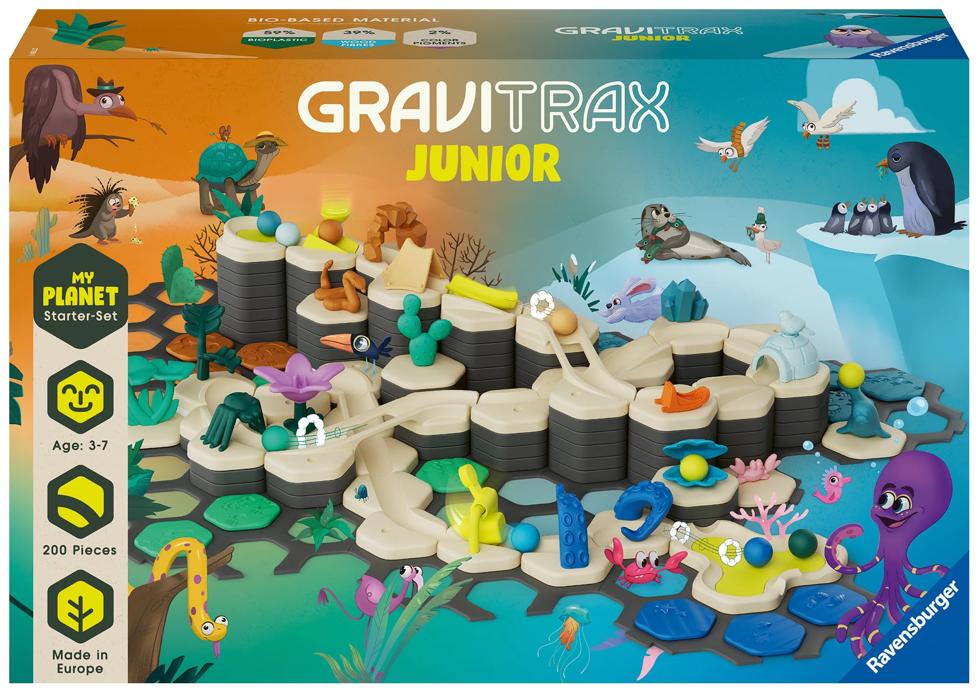 Ravensburger - Gravitrax Junior - Starter Set XXL My Planet 200 pieces - Ball track - Creative building game - Building ball course - From 3 years old - French version - 27059