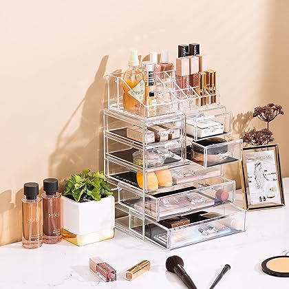 Sorbus Clear Cosmetic Makeup Organizer - Make Up & Jewelry Storage, Case & Display - Spacious Design - Great Holder for Dresser, Bathroom, Vanity & Countertop (3 Large, 4 Small Drawers)