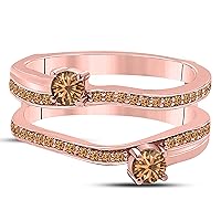 14k Rose Gold Plated Alloy Two Stone Prong Set Round Forever US Enhancer Ring Guard with CZ Smoky Quartz (0.58 ct. tw.)