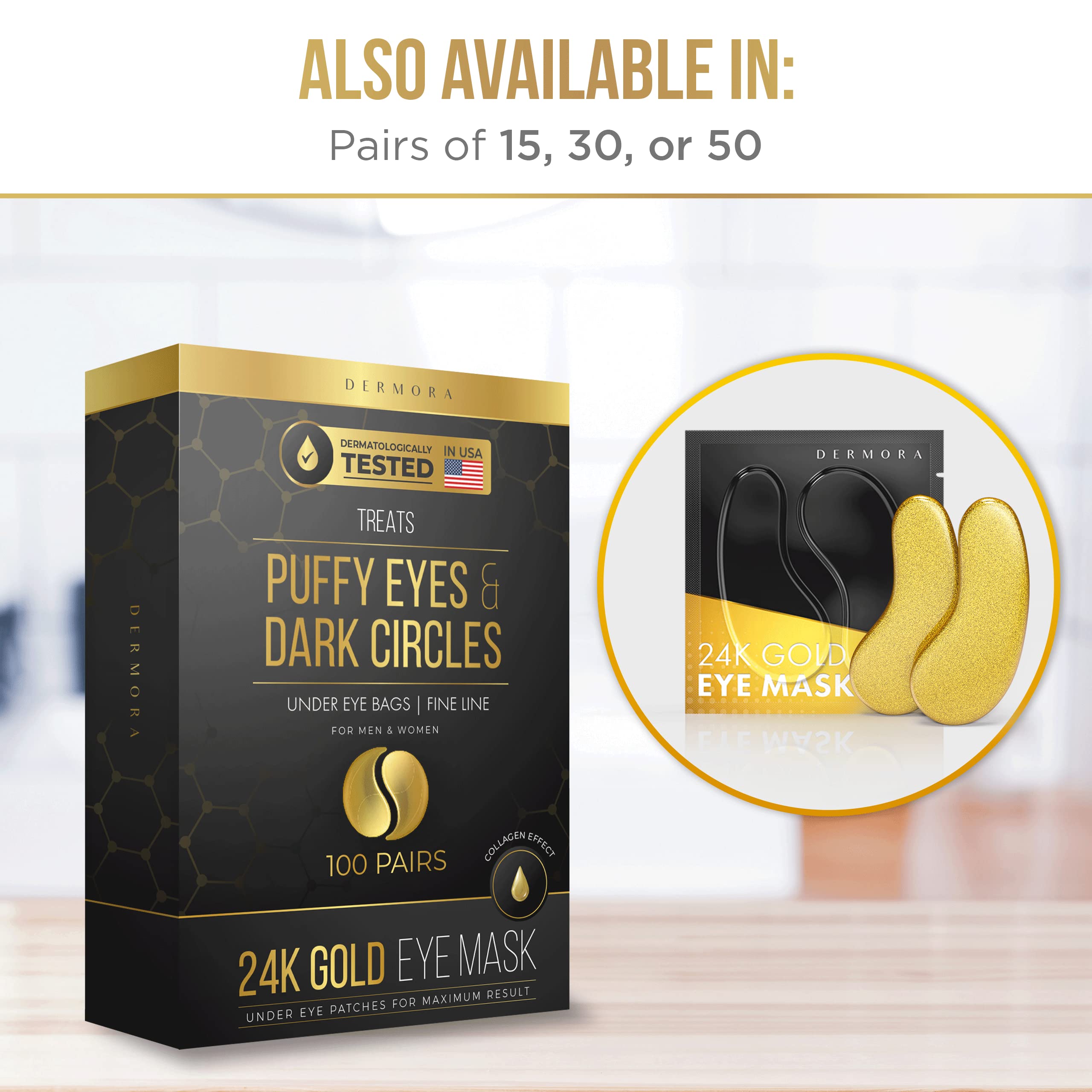 DERMORA Skin Treatment Mask 24K Gold Eye Mask - 20 Pairs Eye Gels - Rejuvenating Treatment for Dark Cirlce,Puffiness,Refresh,Revitalizing,Travel,Wrinkles