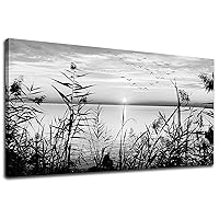 LUEAXRG Lake Sunset Wall Art Bedroom Decor Black and White Nature Canvas Pictures Botanical Reed Birds Photo Prints Modern Artwork for Living Room Dining Room Kitchen Office Home Decor 20