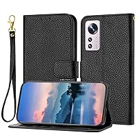 Smartphone Flip Cases Wallet Case Compatible with Xiaomi Mi 12/12X for Women and Men,Flip Leather Cover with Card Holder, Shockproof TPU Inner Shell Phone Cover & Kickstand Flip Cases ( Color : Black