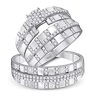 The Diamond Deal 10kt White Gold His & Hers Round Diamond Cluster Matching Bridal Wedding Ring Band Set 5/8 Cttw
