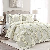 Lush Decor Ivory Riviera 3-Piece Comforter Set, Luxury Bedding (Queen)