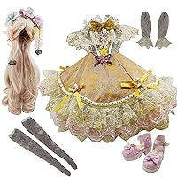 Proudoll Gorgeous Gown Dress Wig Shoes Stocking for 1/3 BJD Doll 60cm 24inches Dolls (Only Accessories(Without Doll), Gold-KRN)