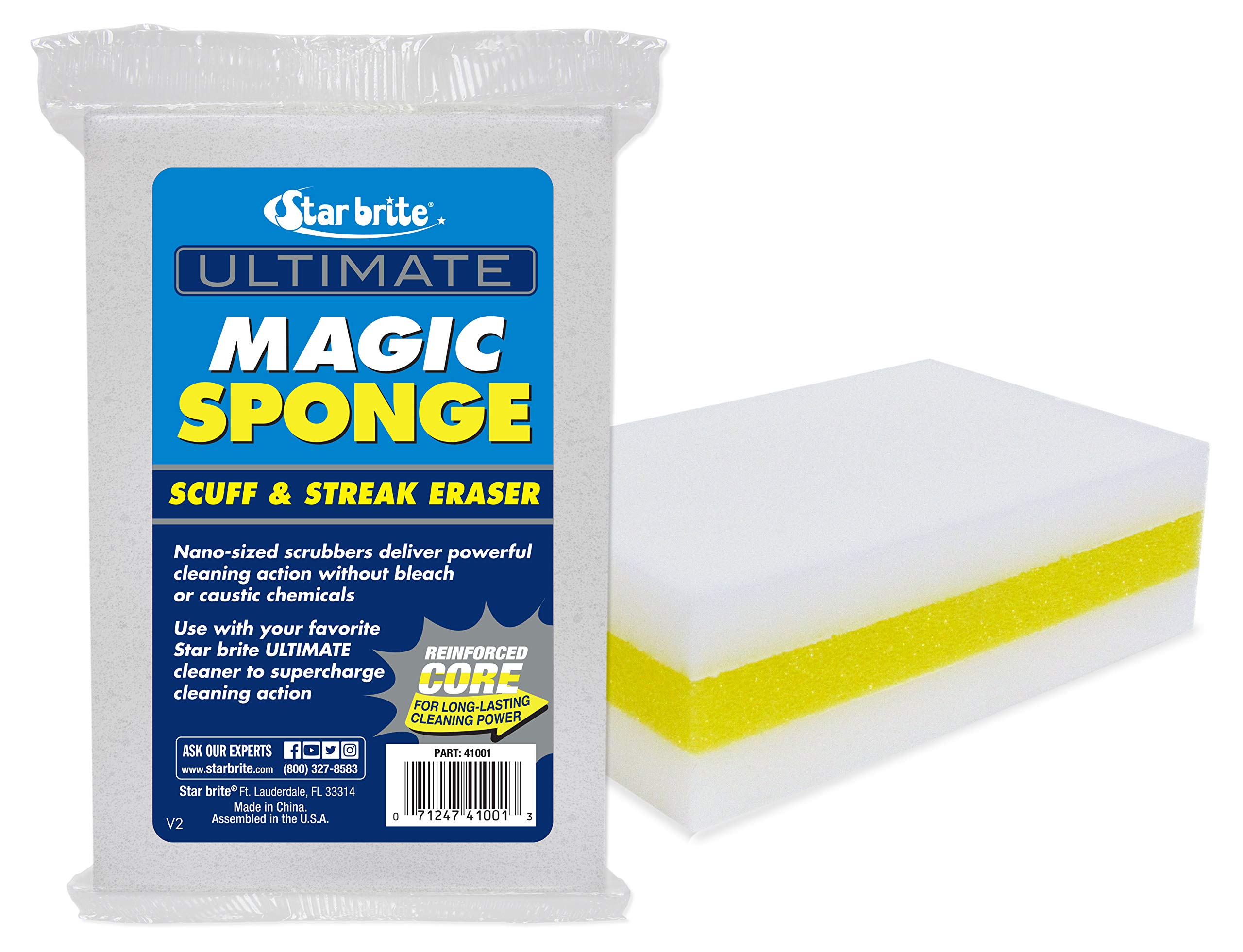STAR BRITE Ultimate Magic Sponge - Boat Scuff Eraser Melamine Scrubber with Reinforced Core - 2 Pack (041000), White