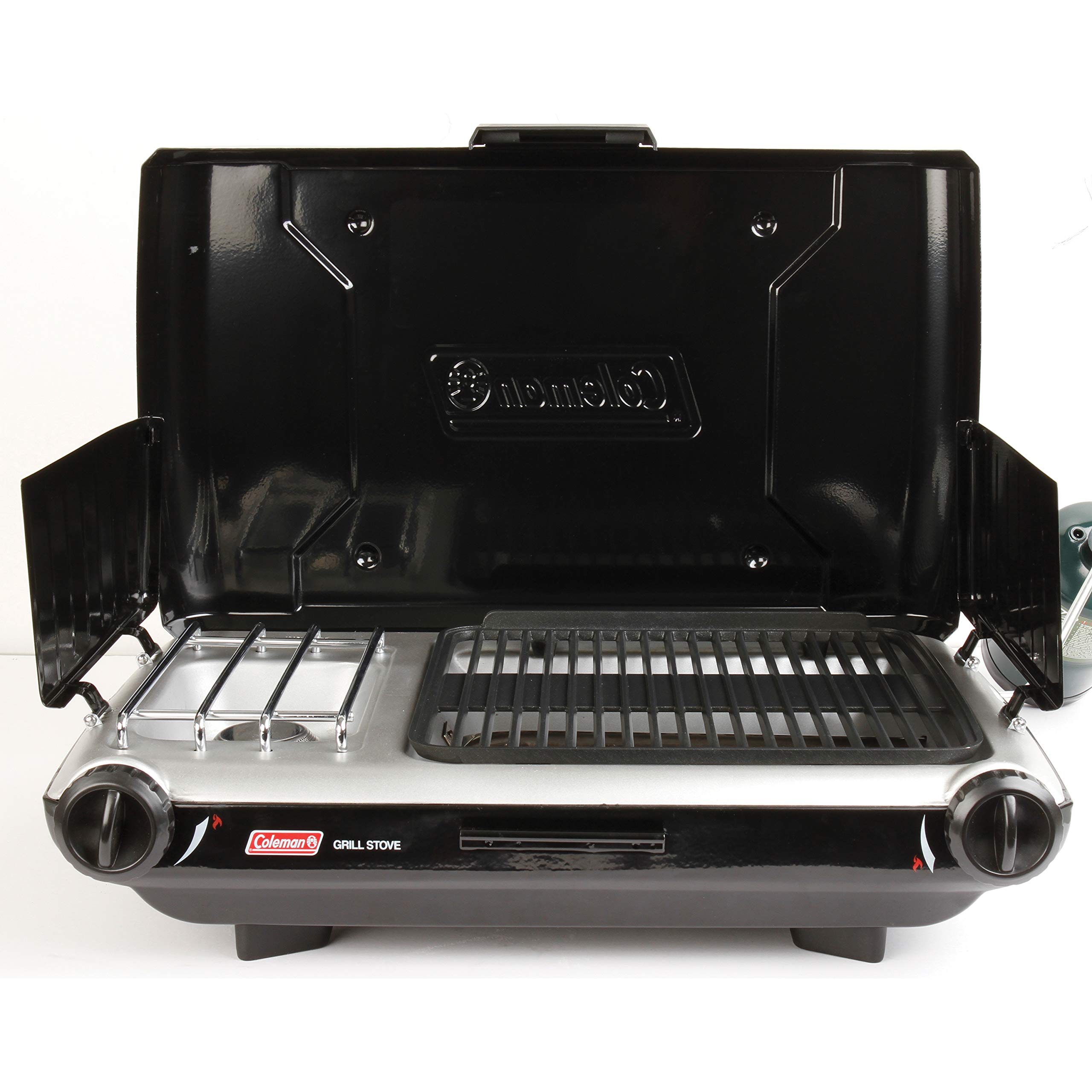 Coleman Tabletop 2-in-1 Camping Grill/Stove, 2-Burner Propane Grill and Stove for Outdoor Cooking with Adjustable Burners and Pressure Regulator, 20,000 BTUs of Power