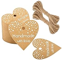 G2PLUS Handmade Gift Tags with String,100PCS Kraft Paper Heart Gift Tags, White Dots Heart Tags Handmade with Love Tags Hang Tags for DIY Crafts, Gift Wrapping, Birthday Party Favor（2''）