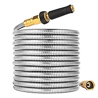 100 FT Garden Hose Expandable - 304 Stainless Steel Water Hose 100 FT - Heavy Duty Flexible Kink Free Hose, no Bite