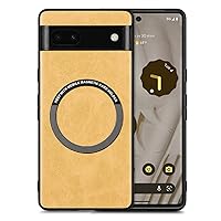for Google Pixel 6A Back Protective Case, Pure Color Lightweight Magnetic PU Leather Case for Google Pixel 6A,【Support Wireless Charge and Wallet】,Yellow