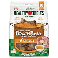 Nylabone Healthy Edibles Natural Bone Broth Dog Chews Long Lasting Ham Flavor Treats for Dogs, Small/Regular (16 Count)